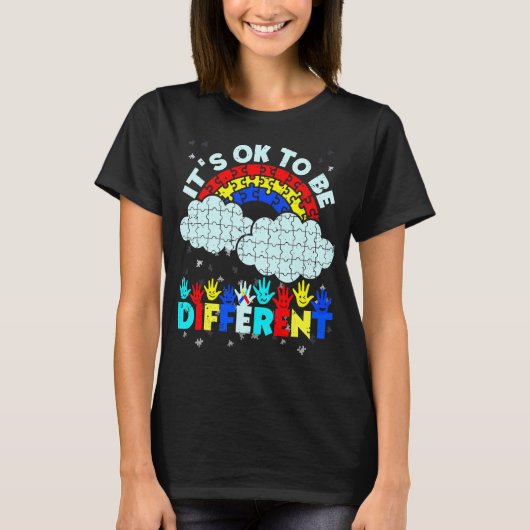 自閉症 それは大丈夫 異なる 笑顔の手 と 雨 Tシャツ (正面)