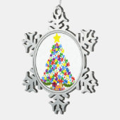 自閉症 – クリスマスツリー スノーフレークピューターオーナメント (右)