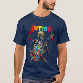 自閉症 スケルトン ギター プレーヤー ロック ミュージック 自閉症 啓発 Tシャツ