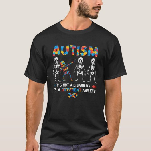 自閉症 スケルトン 異なる能力 スケルトン 自閉症  Tシャツ (正面)