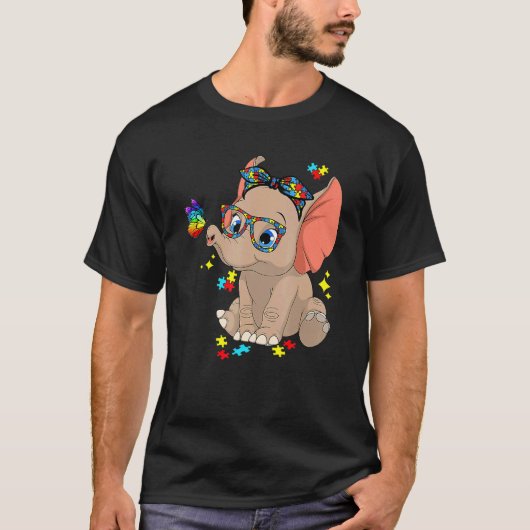 自閉症 ゾウ 眼鏡 アウェアネス ママ キッズ 自閉症 Tシャツ (正面)