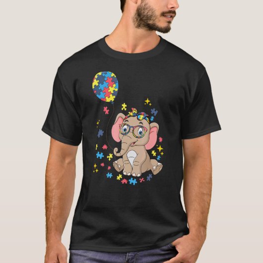 自閉症 ゾウ 眼鏡 アウェアネス ママ キッズ 自閉症  Tシャツ (正面)