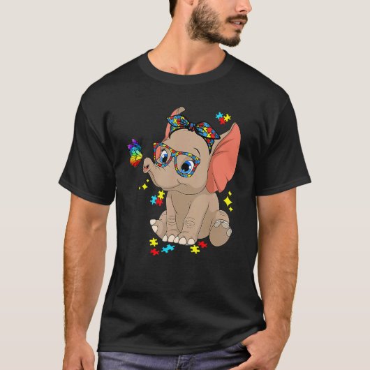 自閉症 ゾウ 眼鏡 アウェアネス ママ キッズ 自閉症 Tシャツ (正面)