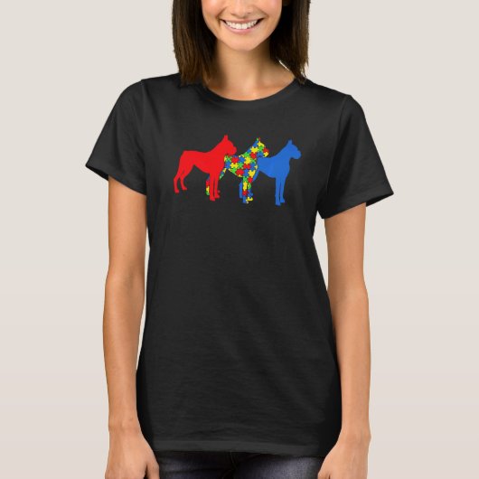 自閉症 ボクサー 犬 自閉症啓発 パピー Tシャツ (正面)