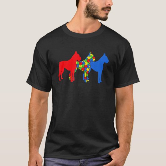 自閉症 ボクサー 犬 自閉症啓発 子犬 Tシャツ (正面)