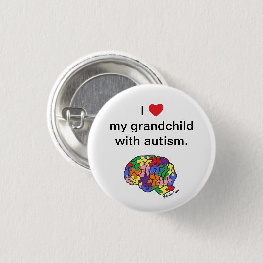 "自閉症"ボタンを持つ私の孫 缶バッジ (正面&裏面)