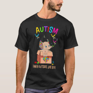 自閉症 ボックスの外で考える かわいい象 自閉症  Tシャツ