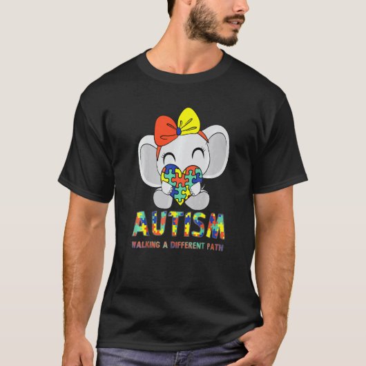 自閉症 別の道を歩く かわいい象 オティ Tシャツ (正面)