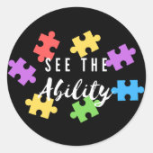 自閉症「能力を見る」認識度シール ラウンドシール (正面)