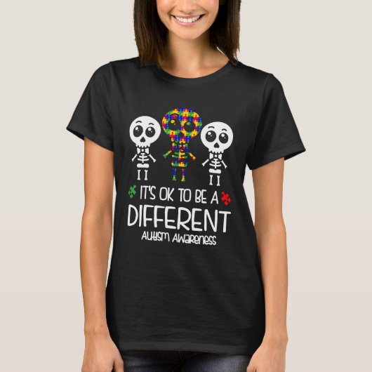 自閉症-自閉症 スケルトン 可愛い 大丈夫 違うよ と  Tシャツ (正面)