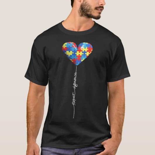 自閉症-違いを尊重する 自閉症の理解と受容 ハート Tシャツ (正面)