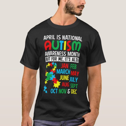 自閉症+ADHD Tシャツ 4月は自閉症啓発月間 (正面)