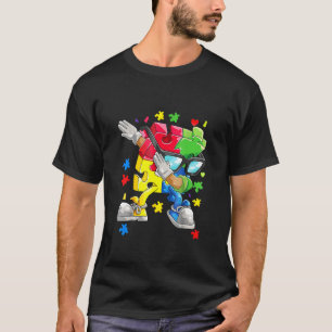 自閉症 awareness男子子供Dabbingパズルピースス Tシャツ