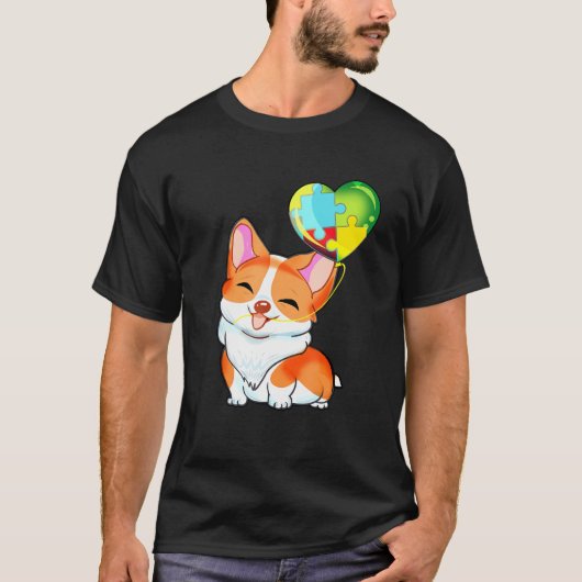 自閉症 awareness コーギー子犬パズル ハートバル tシャツ (正面)