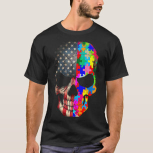 自閉症 awareness スカル パズル ピース スカル 自閉症 tシャツ