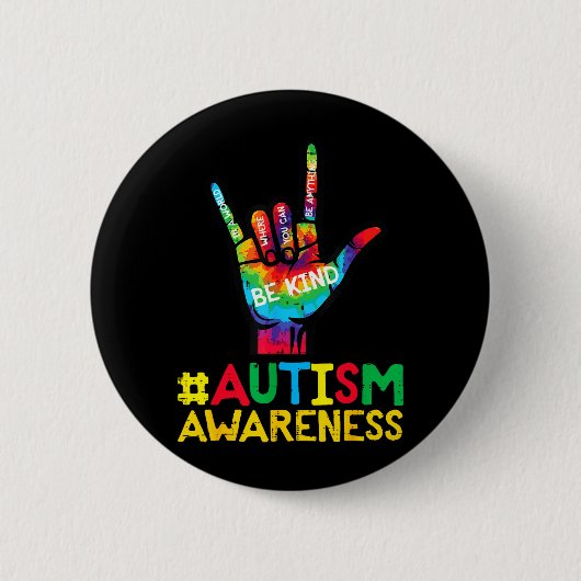 自閉症 awareness ラブ ハンド ビー カインド ASL 男性 女性 缶バッジ (正面)