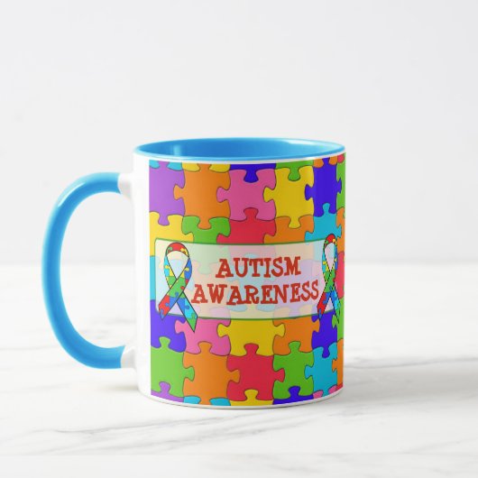 自閉症 awareness リボン パズルのピース マグ (左)