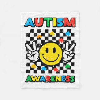 自閉症 awareness 笑顔 平和 レトロ ASD ファンキー メンズ フリースブランケット