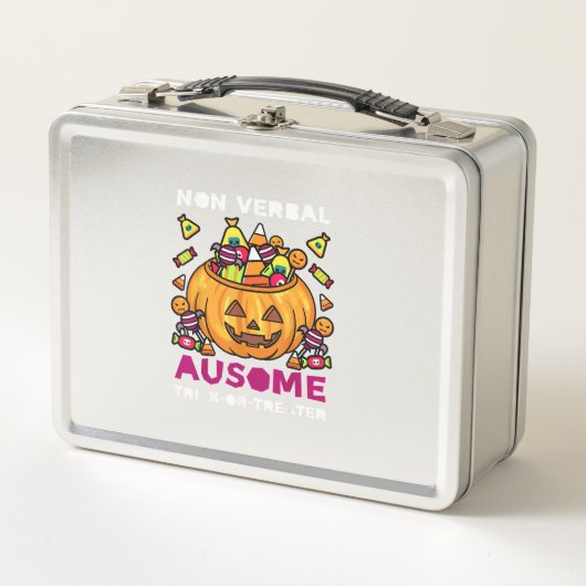 自閉症ASD認識度ハロウィーン非言語的トリックまたは メタルランチボックス (正面)