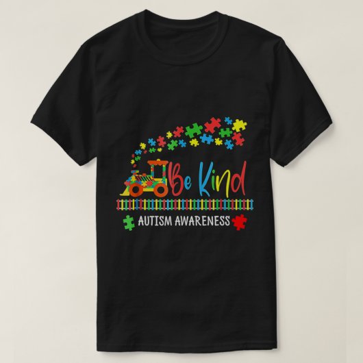 自閉症Be親切な列車パズルピース子供へ大人 Tシャツ (デザイン正面)
