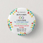 自閉症IDの子供または成人医療アラート 缶バッジ (正面)