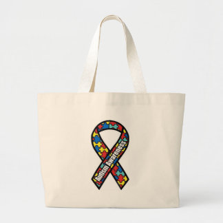 自閉症Ribbon_bag ラージトートバッグ