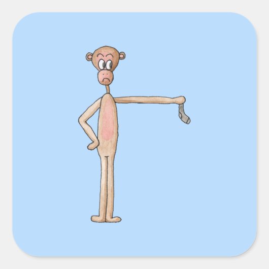 臭い靴下の漫画のサル。 スクエアシール (正面)