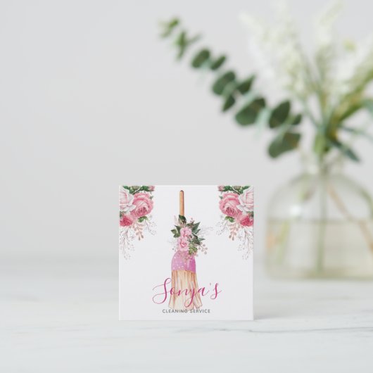 臭素浄化サービスフローラ水色 スクエア名刺 (スタンド正面)