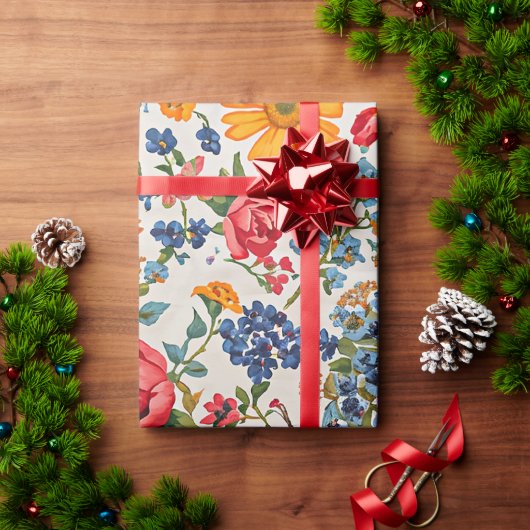 至る所に花、カラフルなデザイン、 ラッピングペーパー (クリスマスギフト)