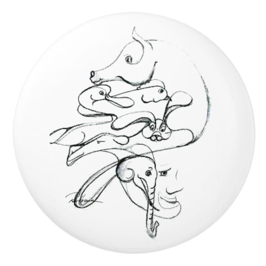 至る所の動物 セラミックノブ (正面)