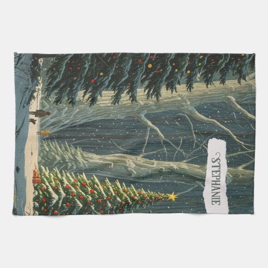 至スプルースパーソナライズされたクリスマス キッチンタオル (横)