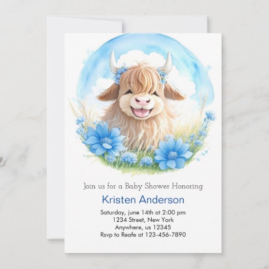 至福お洒落の高地カウボーイ赤ちゃんシャワー 招待状 (正面)