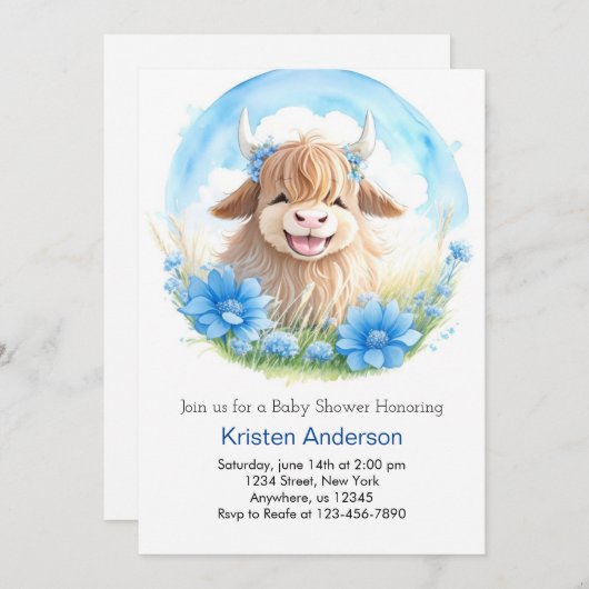 至福お洒落の高地カウボーイ赤ちゃんシャワー 招待状 (正面/裏面)