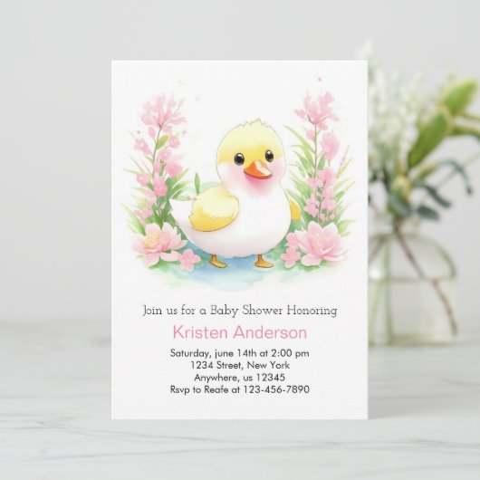 至福のアヒルのワイルドフラワーガールベビーシャワー 招待状 (スタンド正面)