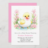 至福のアヒルのワイルドフラワーガールベビーシャワー 招待状 (正面/裏面)