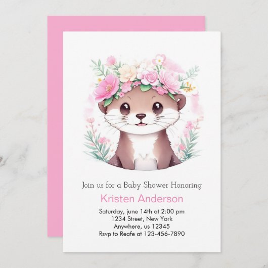 至福のオッターの水の色オアシスガール赤ちゃんシャワー 招待状 (正面/裏面)