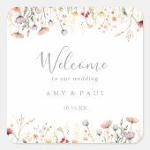 至福のカラフルボホワイルドフラワー結婚ズへようこそ スクエアシール (正面)