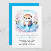 至福のカワウソ・ウォーターカラーパラダイス男の子ベビーシャワー 招待状 (正面/裏面)