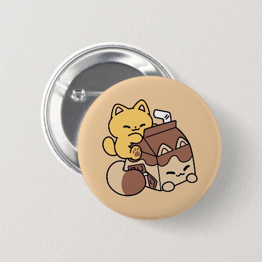 至福のチョコレートミルク – かわいい猫フード 缶バッジ (正面&裏面)