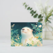 至福の水彩カワウソの花畑 ポストカード (スタンド正面)