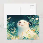 至福の水彩カワウソの花畑 ポストカード (正面/裏面)