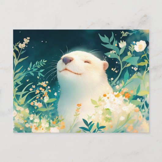 至福の水彩カワウソの花畑 ポストカード (正面)