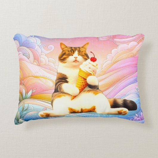 至福の眠り – アイスクリームコーンを持つ猫 アクセントクッション (正面)