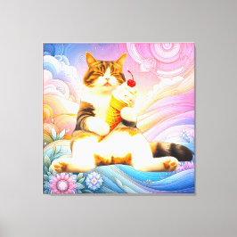 至福の眠り – アイスクリームコーンを持つ猫 キャンバスプリント