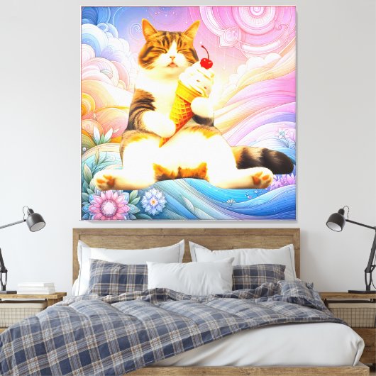 至福の眠り – アイスクリームコーンを持つ猫 キャンバスプリント (インサイチュ (寝室))