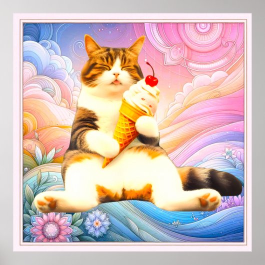 至福の眠り – アイスクリームコーンを持つ猫 ポスター (正面)