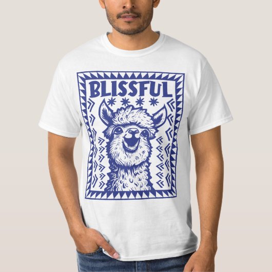 至福の笑顔のアルパカ – 幸せを受け入れる Tシャツ (正面)