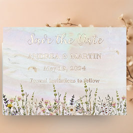 至福の開花ウェディング日付カードを保存 箔招待状