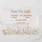 至福の開花結婚式の日付を保存 箔シーズンポストカード (正面)