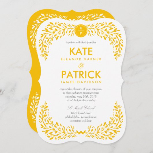 至福ローレル編集可能カラー結婚式招待状 招待状 (正面/裏面)